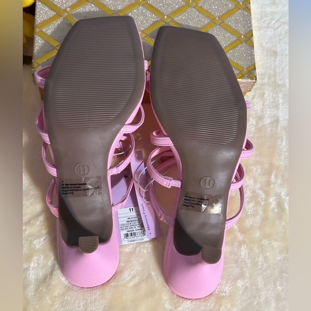 NEW Womens Pink Marcella Bow Strappy Slip-On Heels w/Memory Foam Sz11 Wild Fable - Picture 4 of 5